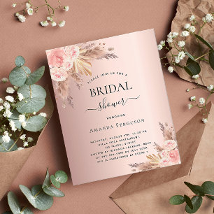 Flyer Convite de chá de panela boho pampas rosa orçament