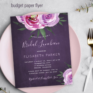 Flyer Convite de chá de panela floral roxo econômico
