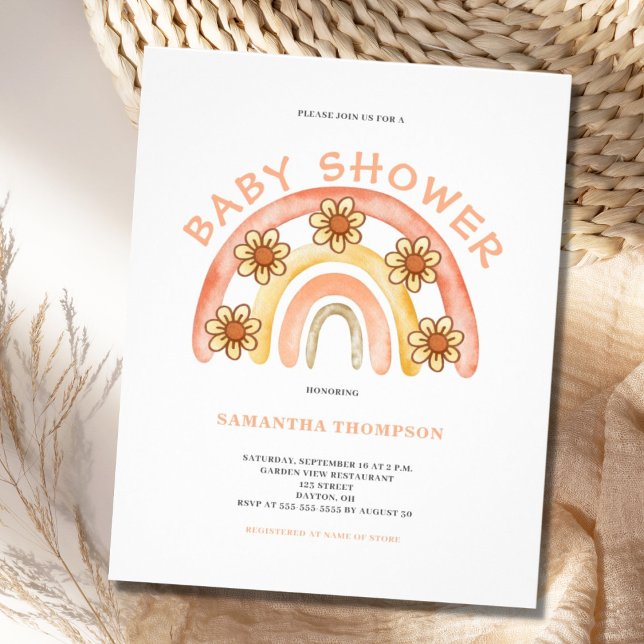 Flyer Convite de Chuvada de Bebê Boho Arco-Íris Econômic (Criador carregado)