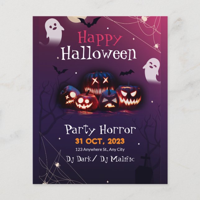 Flyer Convite de Festa de Halloween, Festa de Terror Hal (Frente)
