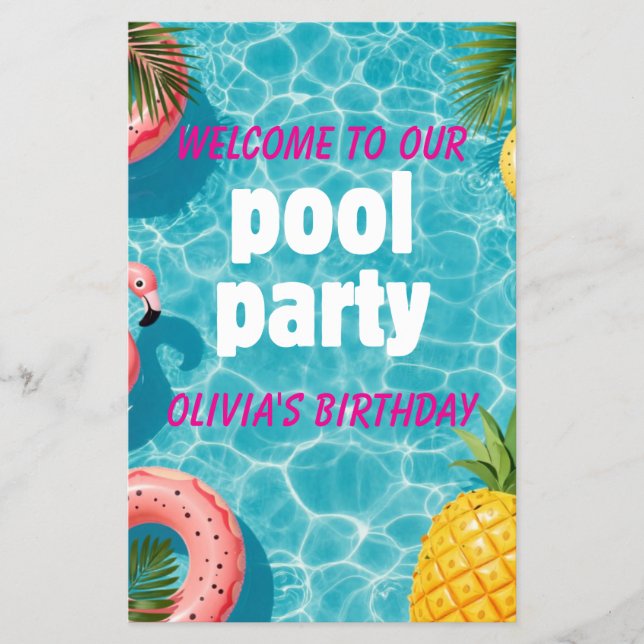 Flyer Convite de Festa na Piscina Flamingo Diversão Trop (Frente)