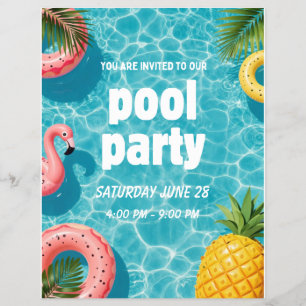 Flyer Convite de Festa na Piscina Flamingo Diversão Trop