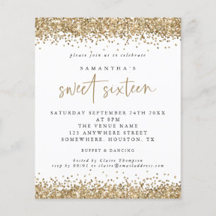 Flyer Convite de festa Sweet Sixteen com brilho dourado