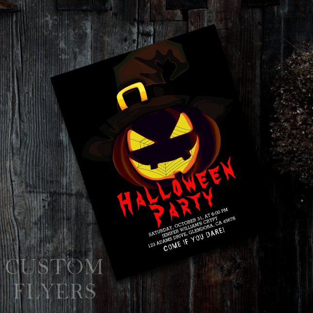 Flyer Convite de festas de Halloween Creepy Jack O Lante (Set the mood for a hauntingly good time with this spooky Jack O' Lantern design invitation!)