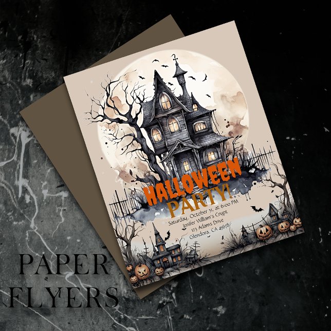 Flyer Convite de festas de Mansão Assombrada de Hallowee (Inexpensive and ideal Halloween invitations, perfect for inviting guests to your party.)