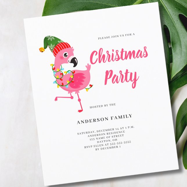 Flyer Convite de festas de Natal Flamingo, cor-de-rosa, (Criador carregado)