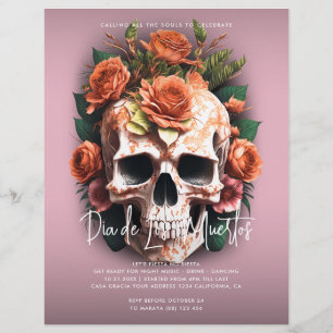Flyer Convite de festas Floral Skull Dia De Los Muertos