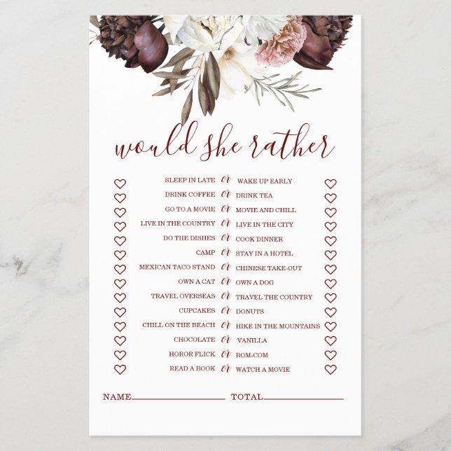 Flyer Convite de Jantar de Noiva de Outono com Rosas Bur (Frente)