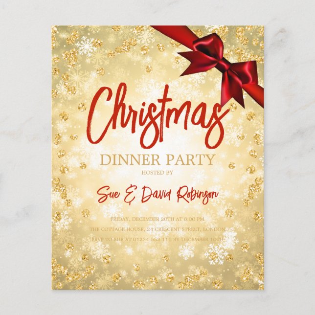 Flyer Convite de Natal com Brilho e Diamantes Vermelhos  (Frente)