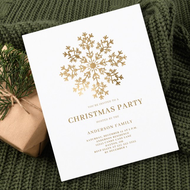 Flyer Convite de Natal para Flocos de Neve Dourados no O (Criador carregado)