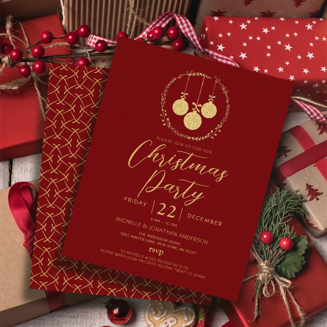Flyer Convite de Natal para Glitter Dourado Maroon (Budget Maroon Gold Glitter Christmas Invitation Flyer)