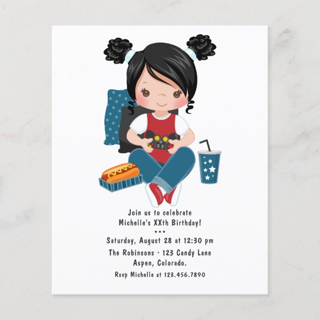 Flyer Convite de Noite de Jogo de Vídeo de Meninas para  (Frente)