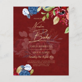 Flyer CONVITE DE NOIVADO Floral Azul Borgonha NUESTRA BO