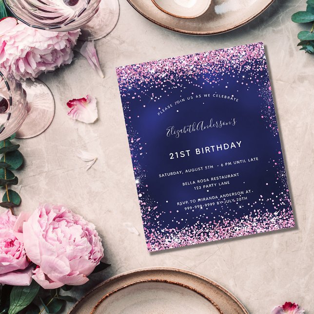 Flyer Convite de orçamento azul marinho rosa para festa  (Criador carregado)