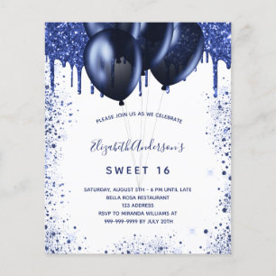 Flyer Convite de orçamento branco azul marinho Sweet 16