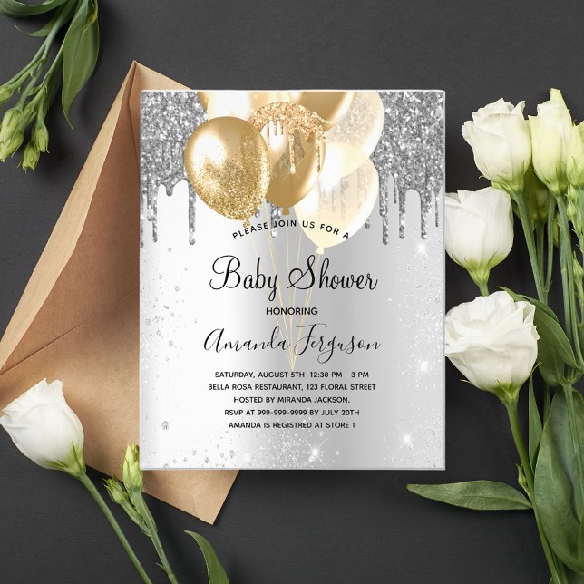 Flyer Convite de orçamento de balões prateados e dourado (Criador carregado)