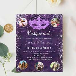 Flyer Convite de orçamento de Quinze Anos roxo mascarada