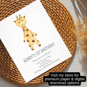 Flyer Convite de orçamento, girafa fofa de 1 ano de idad