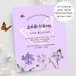 Flyer Convite de orçamento para flores violeta de borbol<br><div class="desc">Por favor, note que este convite está no papel de folheto e é muito fino. Os envelopes não estão incluídos. Para convites mais espessos (mesmo design) visite nossa loja. Um fundo colorido violeta e lavanda. Decorados com abelhas e pintados de flores silvestres em violeta, rosa e uma borboleta grande. Personalize...</div>