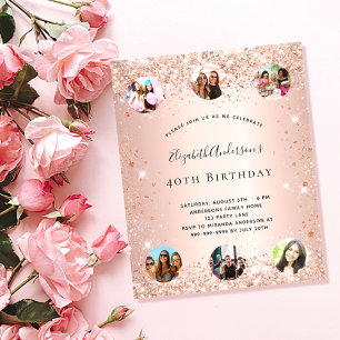 Flyer Convite de orçamento para fotos de ouro com rosa 