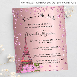 Flyer Convite de orçamento rosa Paris Eiffel para chá de