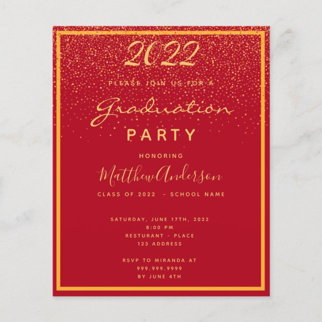 Flyer Convite de orçamento vermelho dourado para festa d (Frente)
