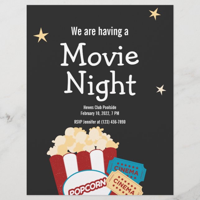 Flyer Convite de pipoca para noite de filme retrô legal (Frente)