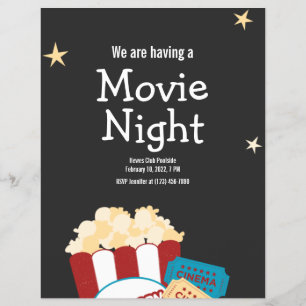 Flyer Convite de pipoca para noite de filme vintage lega