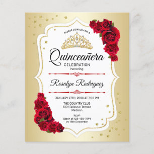 Flyer Convite de Quinceanera de orçamento - Dourado Bran