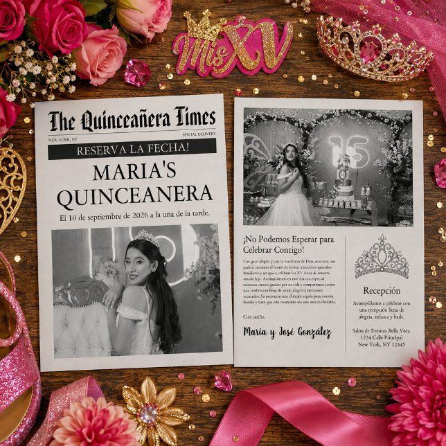 Flyer Convite de Reserva de Data do Jornal Quinceañera (Criador carregado)