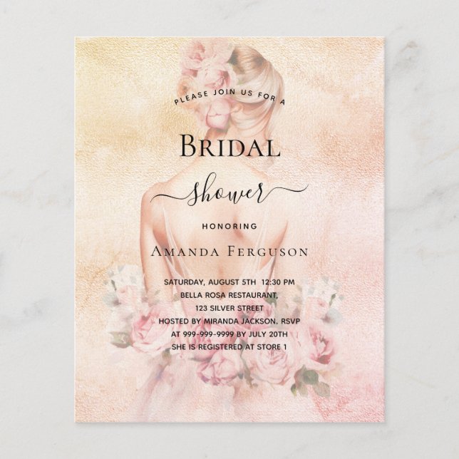 Flyer convite de rosa de noiva loira de chá de panela (Frente)