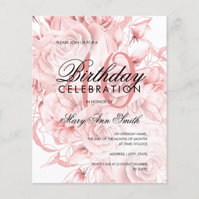 Flyer Convite Dourado para Rosa Floral aniversário de 40 (Frente)