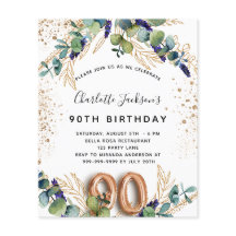 Convite econômico para 90º aniversário com eucalip