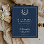 Flyer Convite Elegante De Casamento De Monograma Azul ma<br><div class="desc">Faça o tom do seu casamento com um convite para monograma azul marinho da crista floral, combinando elegância eterno com charme personalizado. A cor azul suave e poeirenta adiciona um toque sereno, sofisticado, enquanto a intrincada crista floral traz uma estética clássica e refinada. Perfeito para casais que buscam um design...</div>