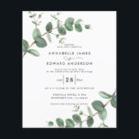 Flyer convite Eucalyptus para casamento<br><div class="desc">Orçamento Eucalyptus Greenery folia os modernos convites para casamentos de jardins mínimos. Simples design botânico contemporâneo.</div>