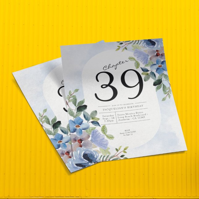 Flyer Convite Floral Azul Pastel de Aniversário (Criador carregado)