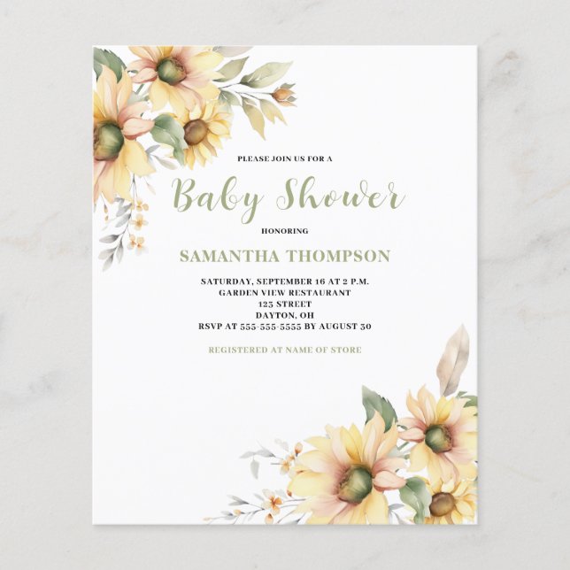 Flyer Convite Floral Botânico para Chá de Bebê Econômico (Frente)