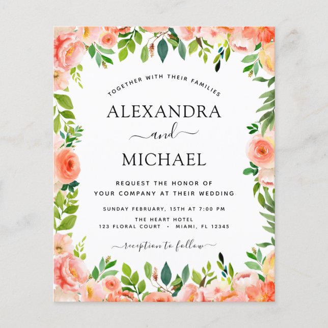 Flyer Convite Floral de Casamento de Pessegueiro de Cora (Frente)