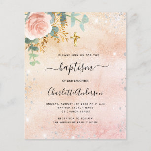 Flyer Convite floral de eucalipto de rosa de batismo