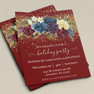 Flyer Convite Floral de Inverno Confete Dourado Festa de