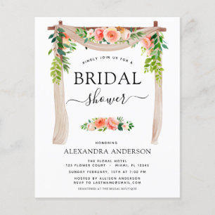 Flyer Convite Floral de Pêssego Coral do Chá de panela