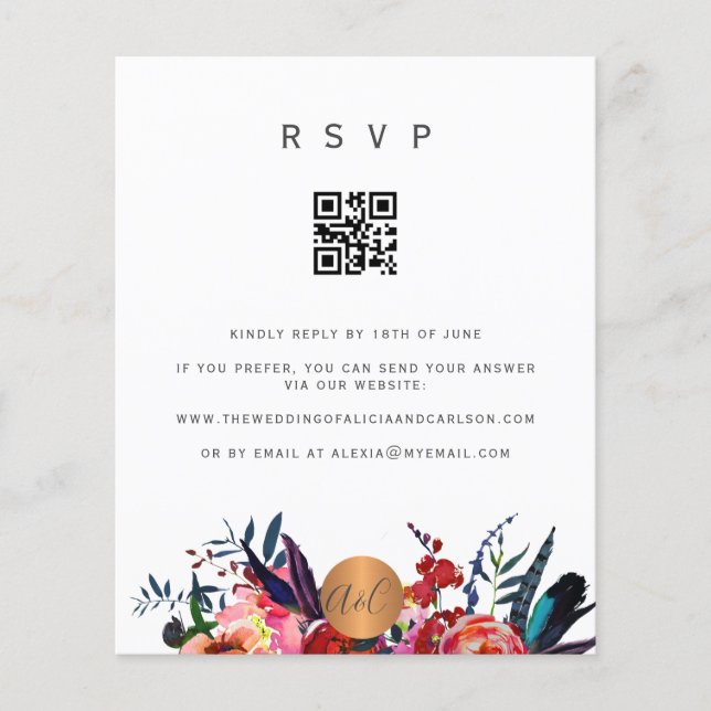 Flyer Convite floral elegante código QR orçamento RSVP (Frente)