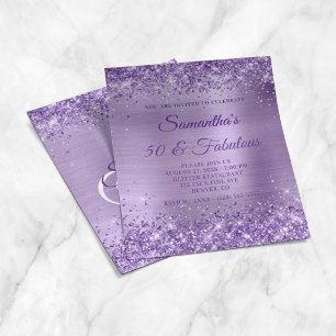 Flyer Convite Glittery Purple Foil Monograma 50 & Fabulo