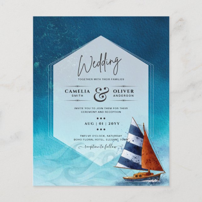 Flyer Convite Náutico para Casamento com Barco à Navegaç (Frente)