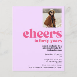 Flyer Convite Orçamental, aniversário de 40 anos Roxo Ro