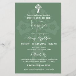 Flyer Convite Orçamental Cruz Floral Baptism Fern Green