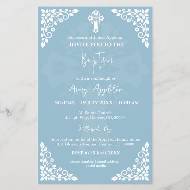 Flyer Convite Orçamental Cruzado Floral Céu Azul (Frente)