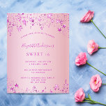 Flyer Convite orçamental de estrelas rosa-festa de anive<br><div class="desc">Por favor, note que este convite está no papel de folheto e é muito fino. Os envelopes não estão incluídos. Para convites mais espessos (mesmo design) visite nossa loja. Um convite moderno, na moda e glamouroso para a festa de aniversário Doce 16, 16 (ou qualquer idade) de uma menina. Um...</div>