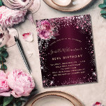 Flyer Convite orçamental para florais cor-de-rosa-burgun<br><div class="desc">Por favor, note que este convite está no papel de folheto e é muito fino. Os envelopes não estão incluídos. Para convites mais espessos (mesmo design) visite nossa loja. Para um aniversário de 40 anos elegante (ou qualquer idade) aniversário. Uma cor de fundo metálica de aparência falsa e burguenta. Decorados...</div>