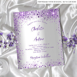 Flyer Convite orçamental violeta de prata de casamento